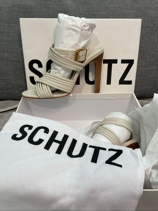 SCHUTZ Shoes - SCHUTZ Ivory Leather Strappy High Heel Sandals with Buckle